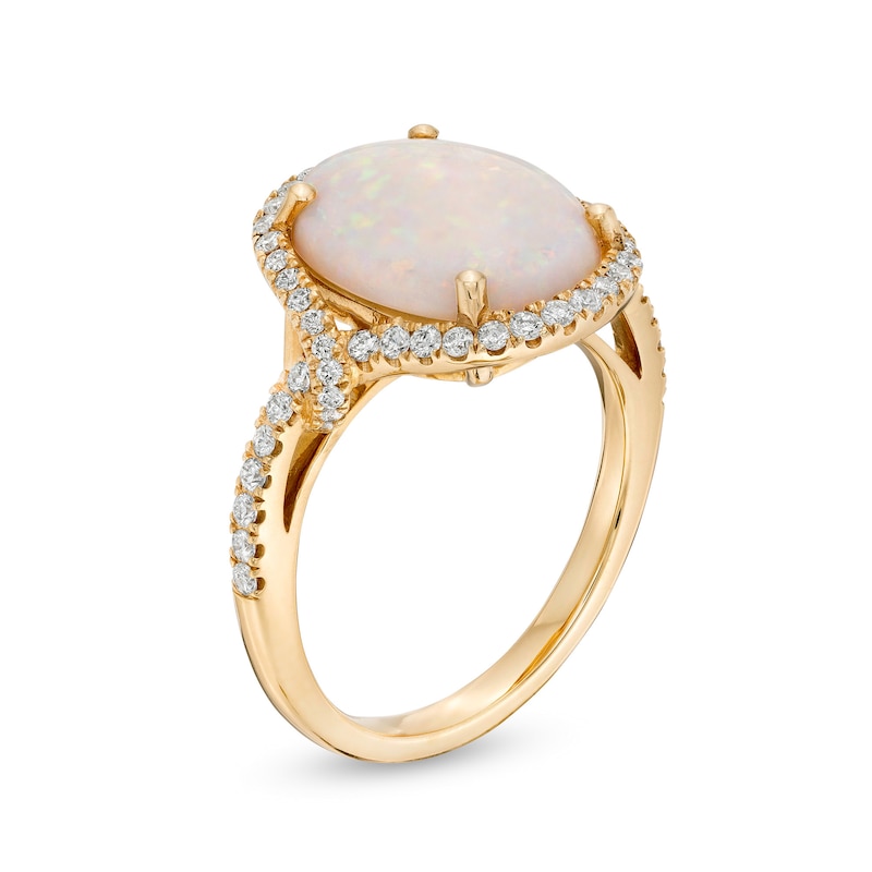 Main Image 2 of EFFY™ Collection Oval Opal and 3/8 CT. T.W. Diamond Twisted Loop Frame Ring in 14K Gold