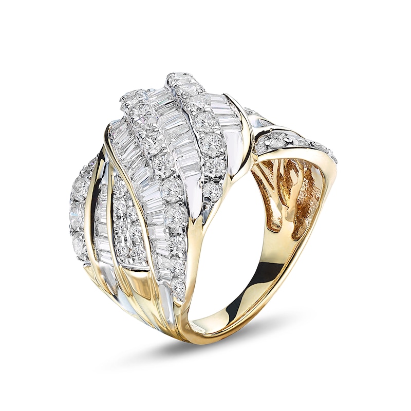 Main Image 2 of 3 CT. T.W. Baguette and Round Diamond Crossover Ring in 14K Gold