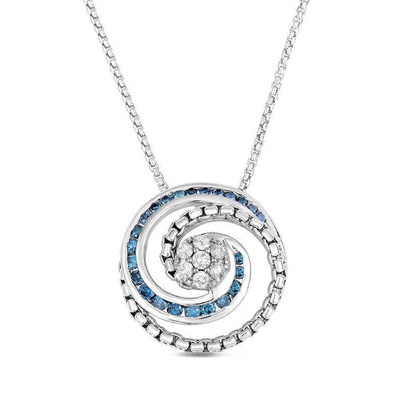 Main Image 1 of 1/5 CT. T.W. Composite Diamond and Lab-Created Blue Sapphire Chain Link Swirl Circle Pendant in Sterling Silver