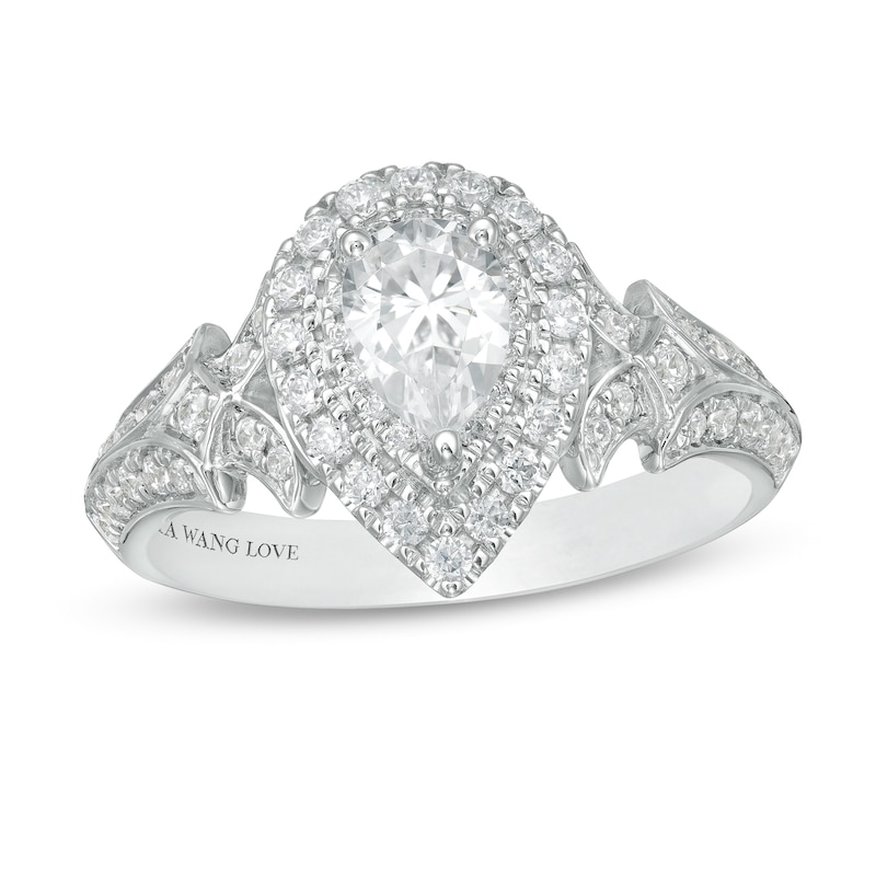 Main Image 1 of Vera Wang Love Collection 1 CT. T.W. Pear-Shaped Diamond Double Frame Engagement Ring in 14K White Gold