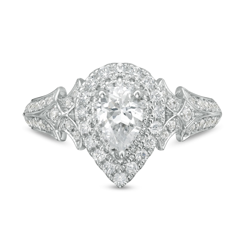 Main Image 4 of Vera Wang Love Collection 1 CT. T.W. Pear-Shaped Diamond Double Frame Engagement Ring in 14K White Gold