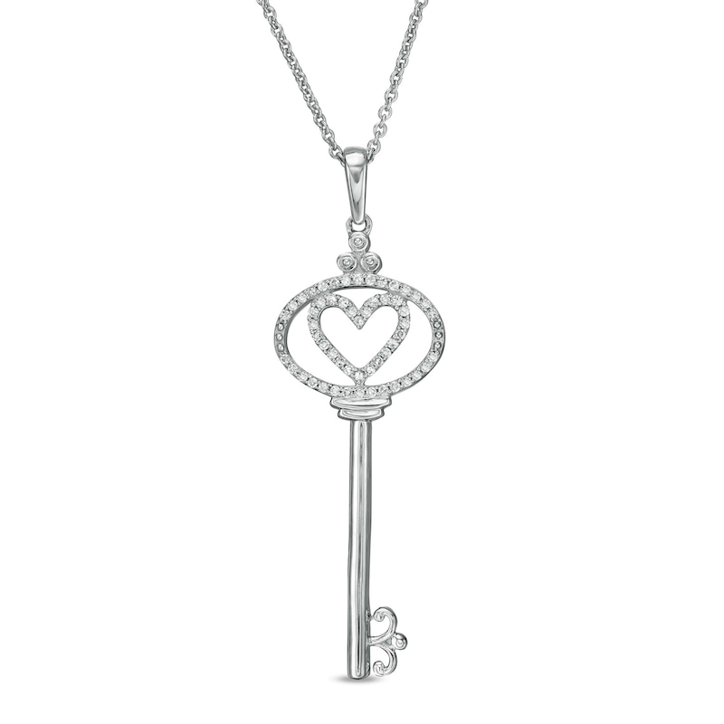 1/6 CT. T.W. Diamond Heart-Top Key Pendant in Sterling Silver | Zales ...