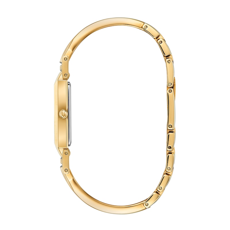 Ladies' Bulova Classic Diamond Accent Gold-Tone Bangle Watch with Rectangular Mother-of-Pearl Dial (Model: 97P141)