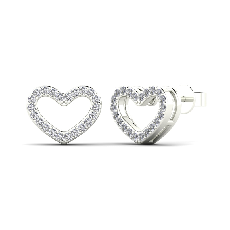 Main Image 1 of 1/6 CT. T.W. Diamond Heart Stud Earrings in 14K White Gold