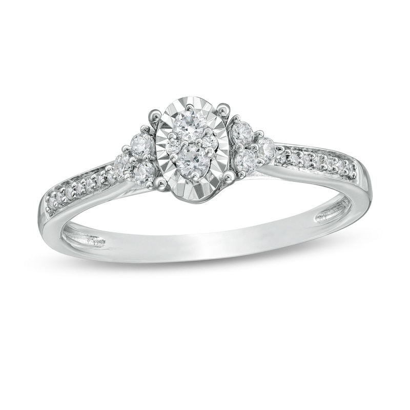 1/5 CT. T.W. Composite Oval Diamond Tri-Sides Promise Ring in 10K White ...