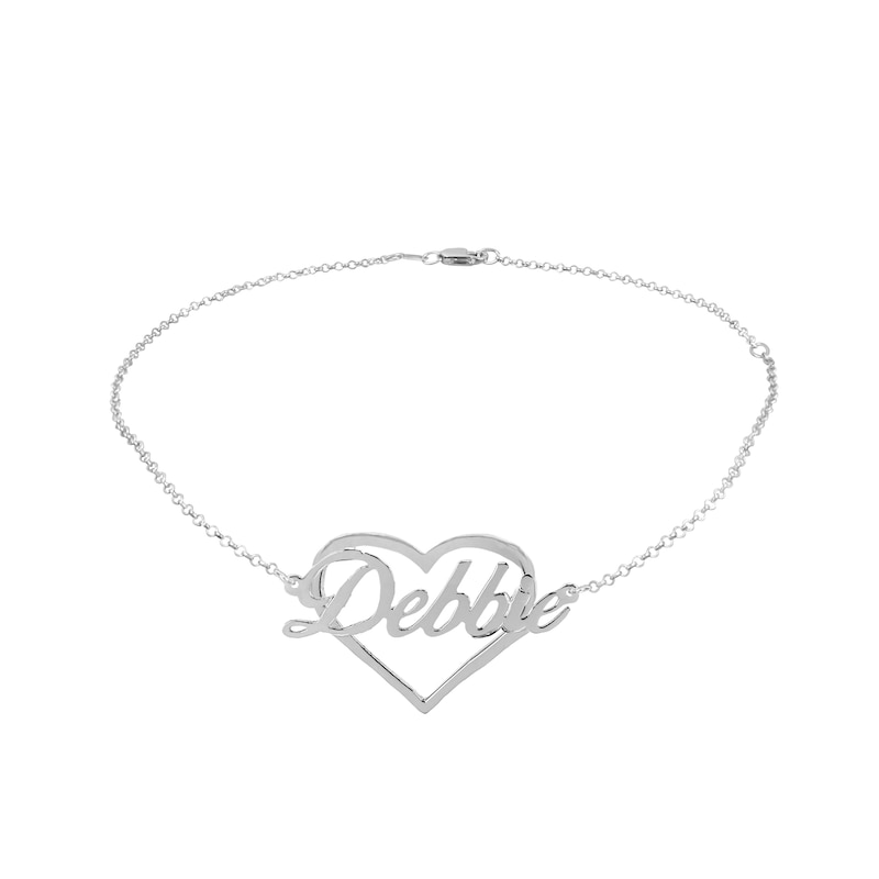 Main Image 1 of Script Name Heart Outline Anklet in Sterling Silver (1 Line) - 10&quot;