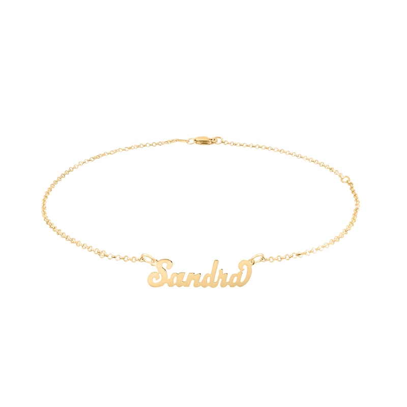 Script Name Anklet in Sterling Silver with 14K Yellow or Rose Gold Plate (1 Line) - 10"