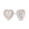 Thumbnail Image 1 of 1/6 CT. T.W. Diamond Heart Stud Earrings in Sterling Silver and 10K Rose Gold