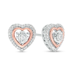 1/6 CT. T.W. Diamond Heart Stud Earrings in Sterling Silver and 10K Rose Gold