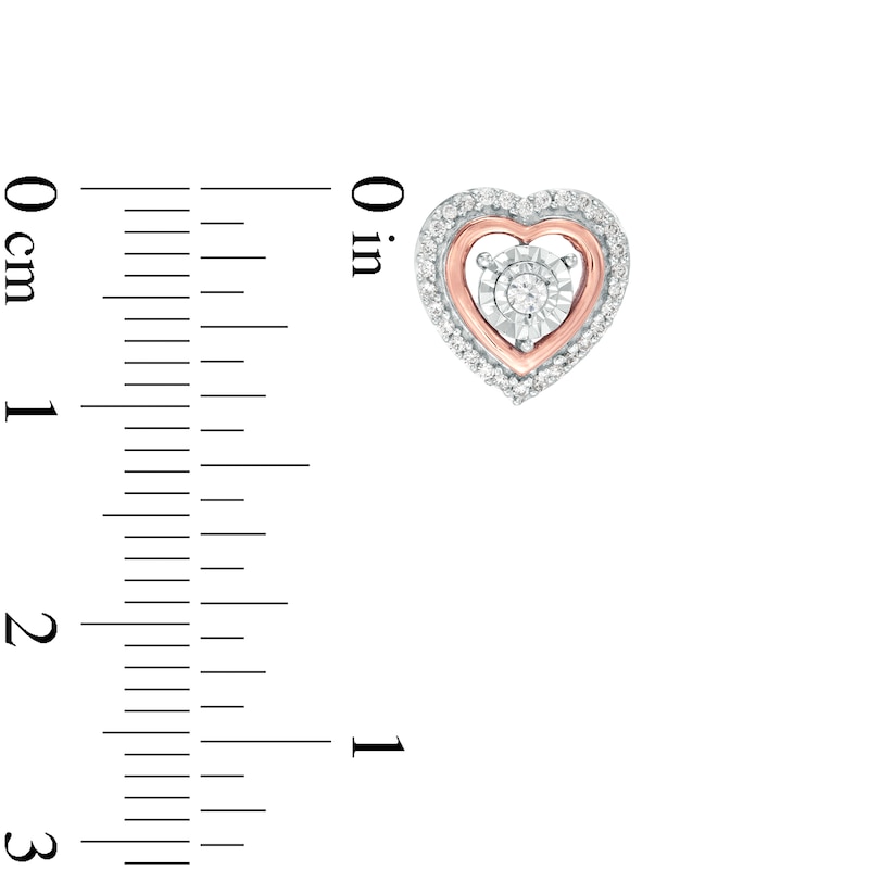 Main Image 3 of 1/6 CT. T.W. Diamond Heart Stud Earrings in Sterling Silver and 10K Rose Gold