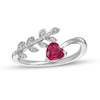 Thumbnail Image 0 of 6.0mm Heart-Shaped Lab-Created Ruby and White Lab-Created Sapphire Vine Bypass Wrap Ring in Sterling Silver