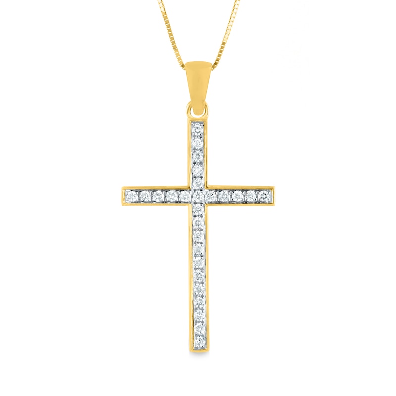 Main Image 1 of 1/4 CT. T.W. Diamond Cross Pendant in 14K Gold