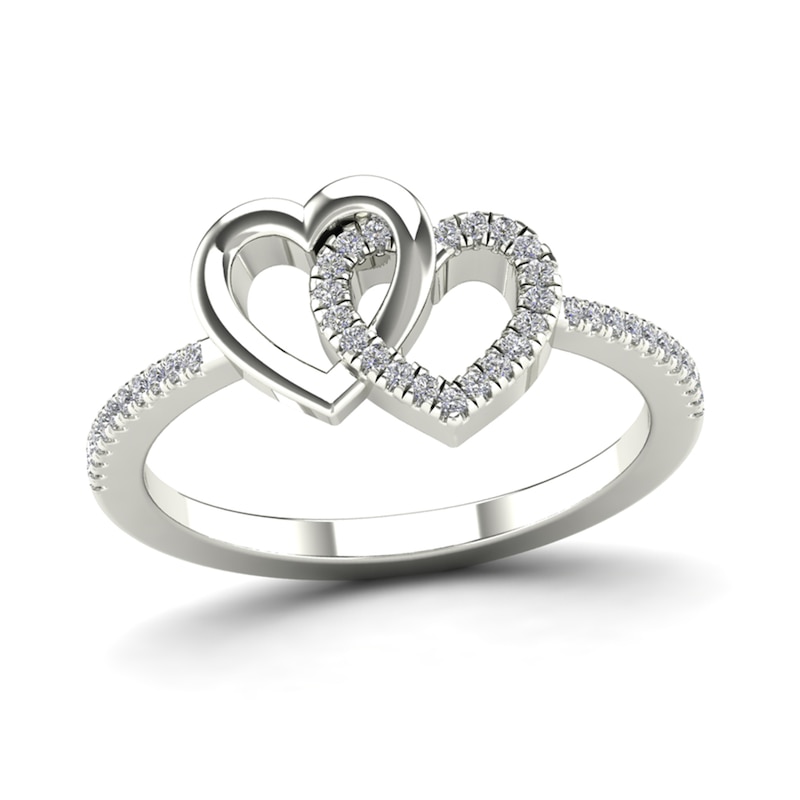 1/6 CT. T.W. Diamond Interlocking Hearts Ring in 14K White Gold