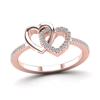 1/6 CT. T.W. Diamond Interlocking Hearts Ring in 14K Rose Gold | Zales ...