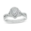 Thumbnail Image 1 of 5/8 CT. T.W. Pear-Shaped Diamond Double Frame Twist Shank Bridal Set in 10K White Gold