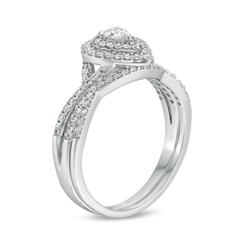 Zales 5/8 Ct. T.W. Pear-Shaped Diamond Double Frame Vintage-Style Engagement Ring in 10K White Gold