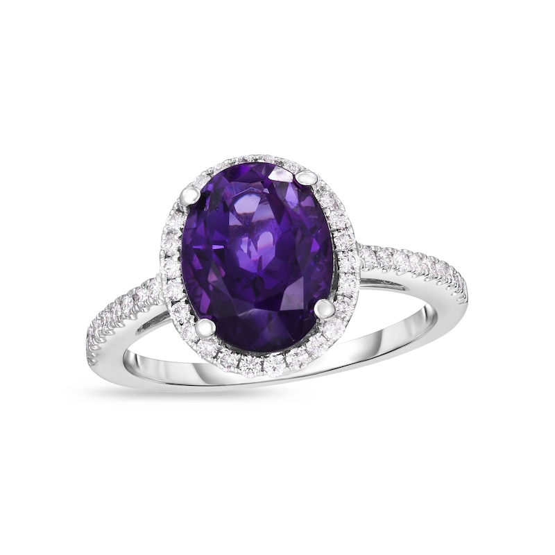 Oval Amethyst and 1/3 CT. T.W. Diamond Frame Ring in 14K White Gold ...