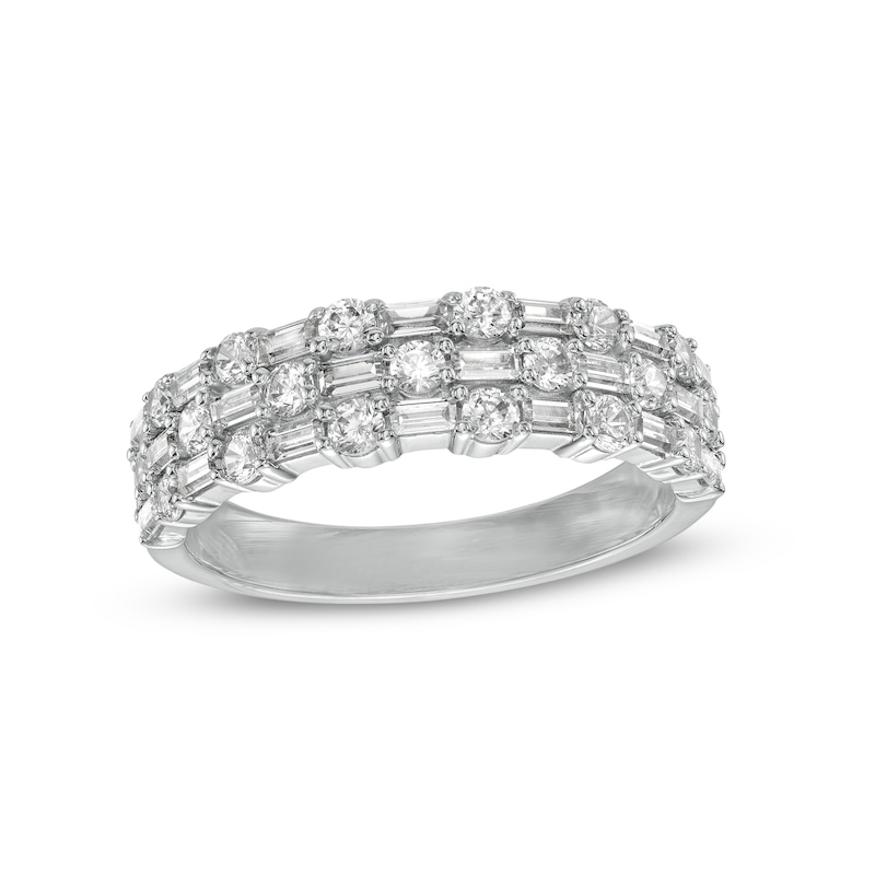 Main Image 1 of 1 CT. T.W. Baguette and Round Diamond Alternating Multi-Row Band in 10K White Gold