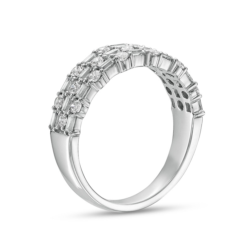 1 CT. T.W. Baguette and Round Diamond Alternating Multi-Row Band in 10K White Gold