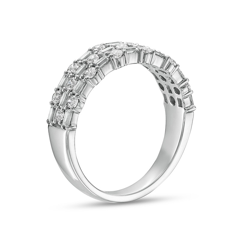 Main Image 2 of 1 CT. T.W. Baguette and Round Diamond Alternating Multi-Row Band in 10K White Gold