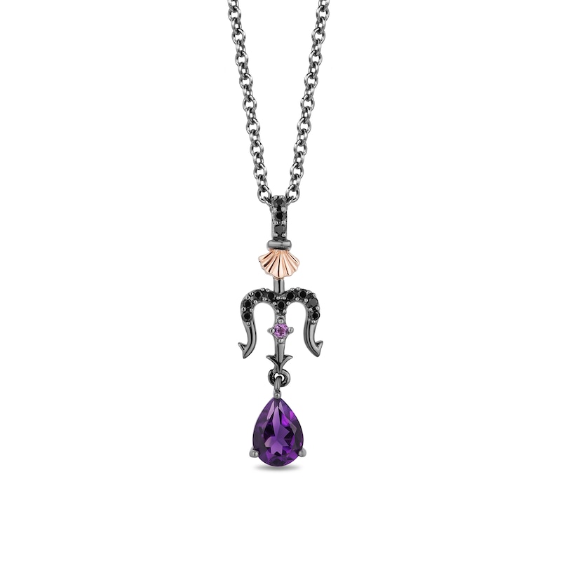 Main Image 1 of Enchanted Disney Villains Ursula Amethyst and 1/10 CT. T.W. Black Diamond Pendant in Sterling Silver - 19&quot;