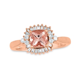 6.0mm Cushion-Cut Morganite and 1/6 CT. T.W. Diamond Frame Ring in 10K Rose Gold