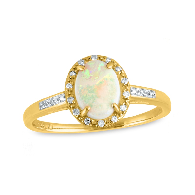 Oval Opal and 1/15 Ct. T.W. Diamond Frame Ring in 14K Gold | Zales Outlet