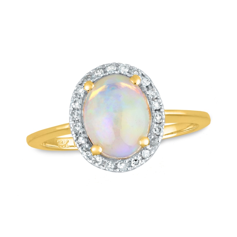 Oval Opal and 1/8 CT. T.W. Diamond Frame Ring in 14K Gold | Zales Outlet