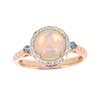 Thumbnail Image 0 of 8.0mm Opal, Blue Topaz and 1/8 CT. T.W. Diamond Frame Diamond-Cut Shank Ring in 14K Rose Gold