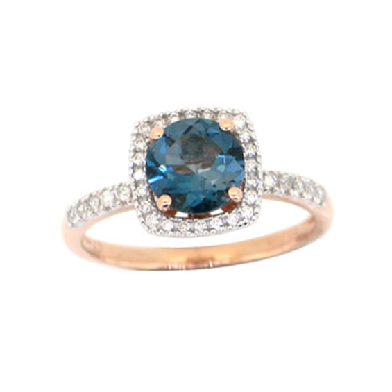 7.0mm London Blue Topaz and 1/5 CT. T.W. Diamond Cushion Frame Ring in ...