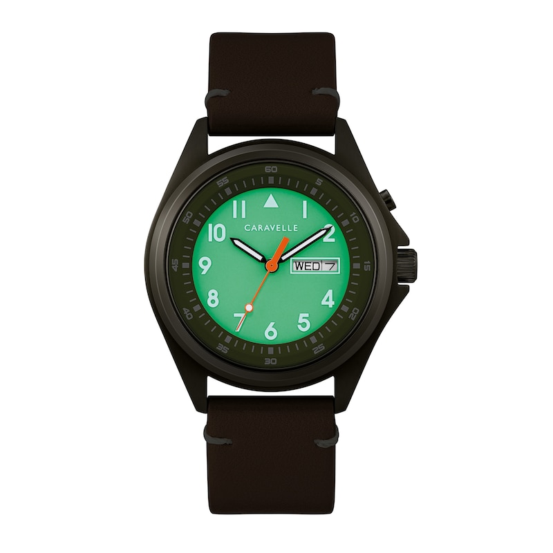 Main Image 4 of Men's Caravelle by Bulova Gunmeta IP Strap Watch with Green Dial (Model: 45C119)