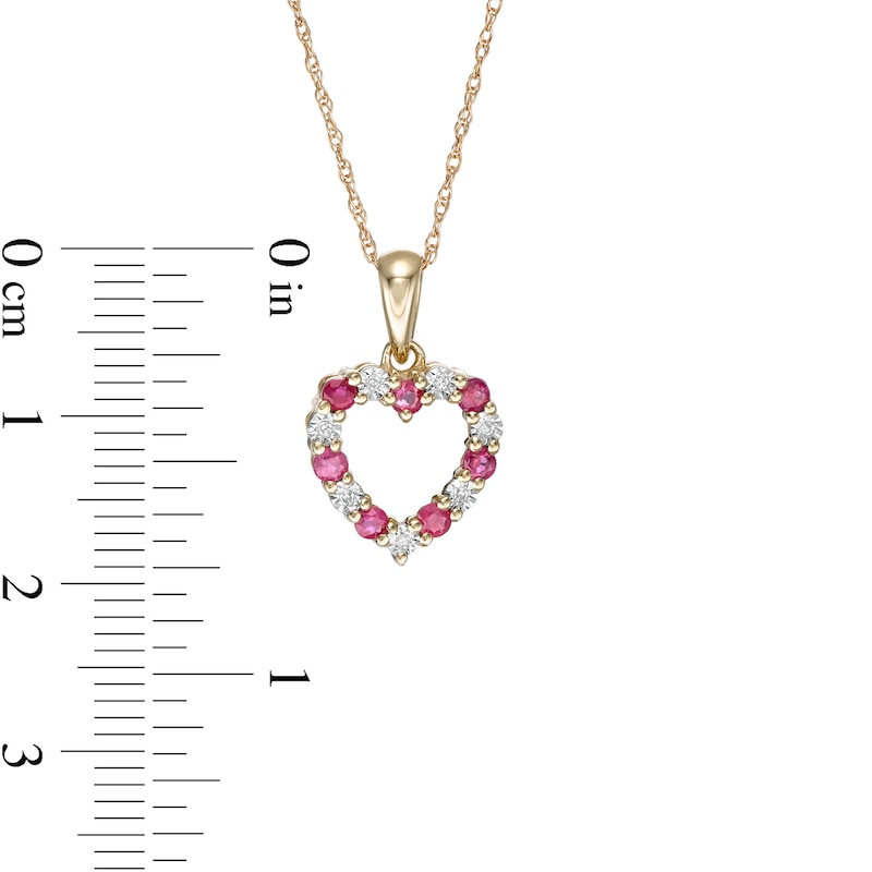 Ruby and Diamond Accent Alternating Heart Outline Pendant in 10K Gold ...