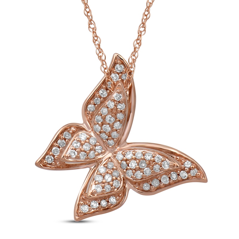 Main Image 1 of 1/4 CT. T.W. Diamond Butterfly Pendant in 10K Rose Gold