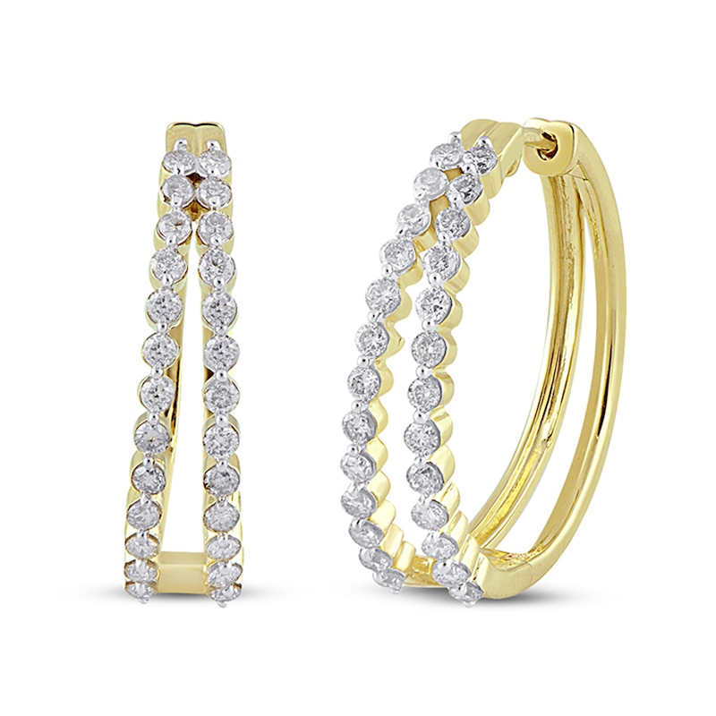 Main Image 1 of 1 CT. T.W. Diamond Split Hoop Earrings in 10K Gold