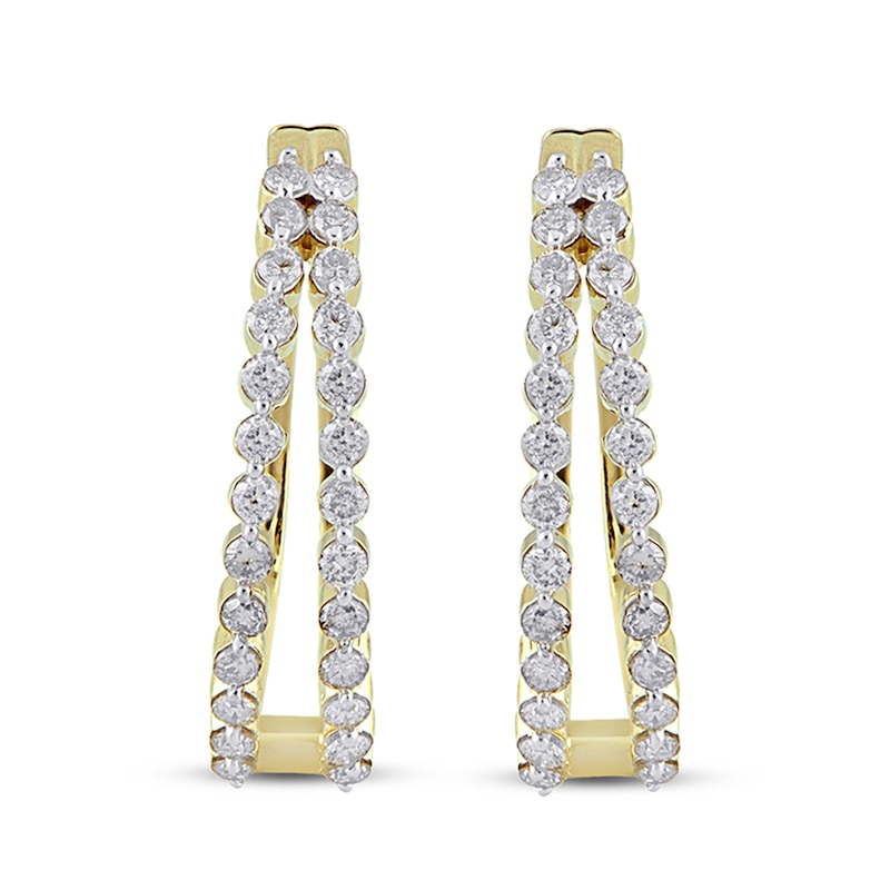 Main Image 2 of 1 CT. T.W. Diamond Split Hoop Earrings in 10K Gold