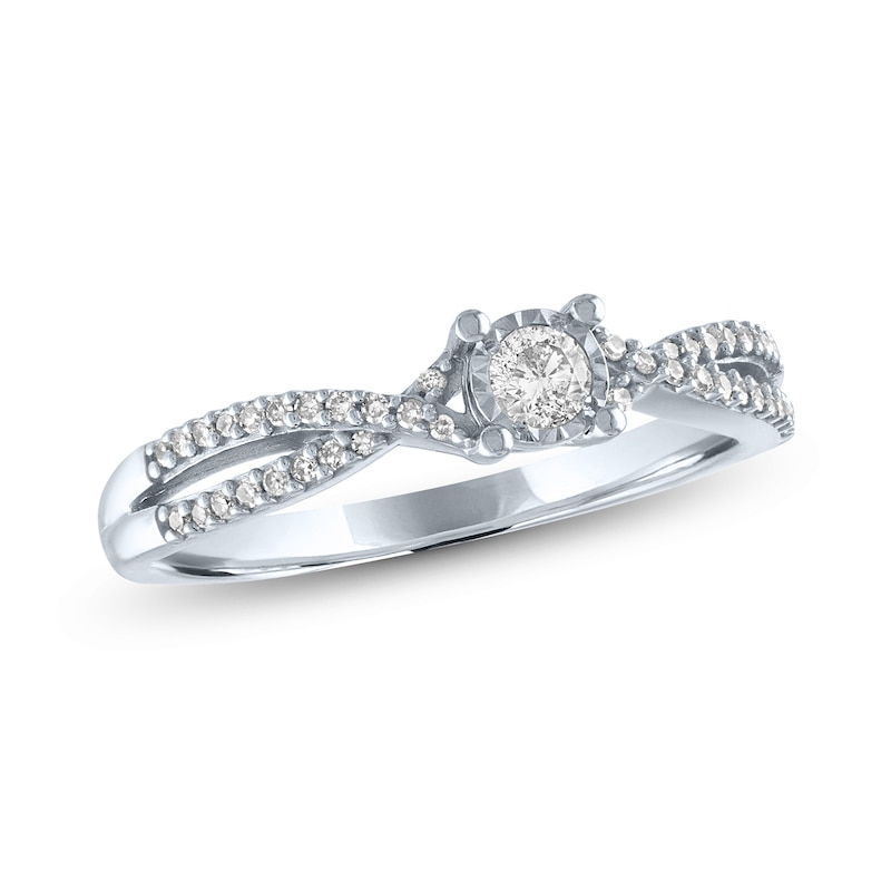 Main Image 1 of 1/5 CT. T.W. Diamond Twist Split Shank Promise Ring in 10K White Gold