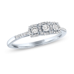 1/4 CT. T.W. Diamond Three Stone Cushion Frame Promise Ring in 10K White Gold