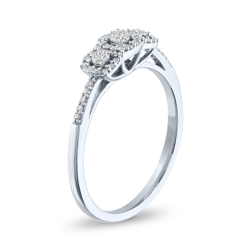 Main Image 2 of 1/4 CT. T.W. Diamond Three Stone Cushion Frame Promise Ring in 10K White Gold