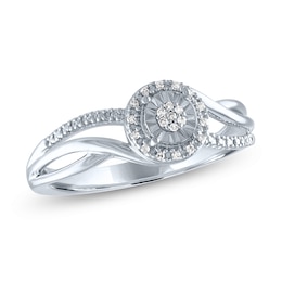 Diamond Accent Frame Crossover Split Shank Promise Ring in Sterling Silver