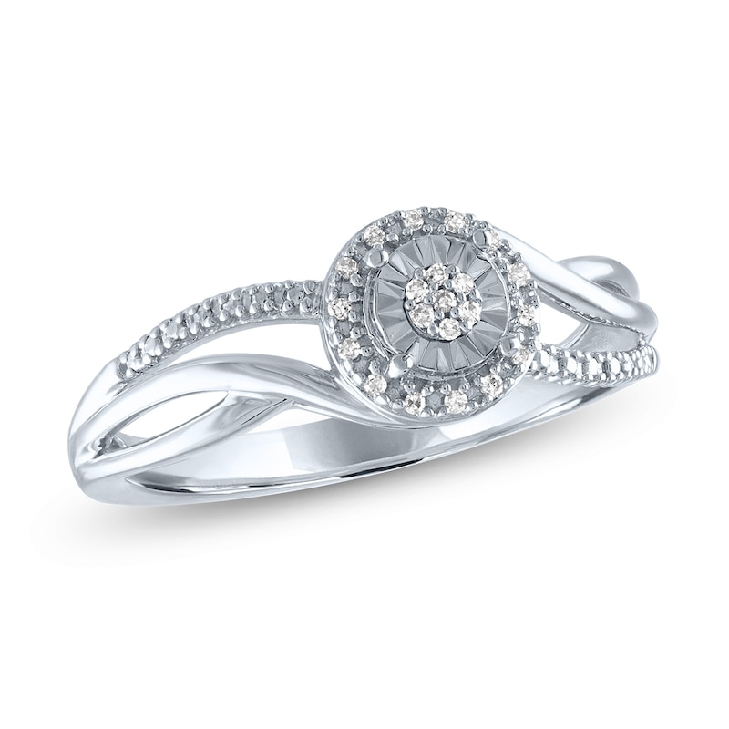 Main Image 1 of Diamond Accent Frame Crossover Split Shank Promise Ring in Sterling Silver