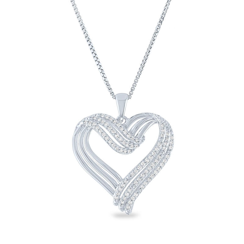 1/4 CT. T.W. Diamond Three Row Ribbon Heart Pendant in Sterling Silver