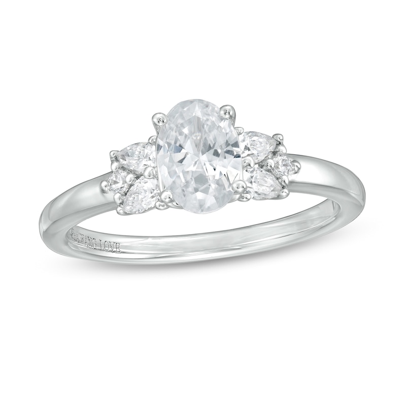 Main Image 1 of Vera Wang Love Collection 1 CT. T.W. Oval Diamond Tri-Sides Engagement Ring in 14K White Gold