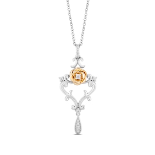 Enchanted Disney Belle Diamond Accent Rose in Glass Dome Pendant in Sterling  Silver and 10K Rose Gold - 24