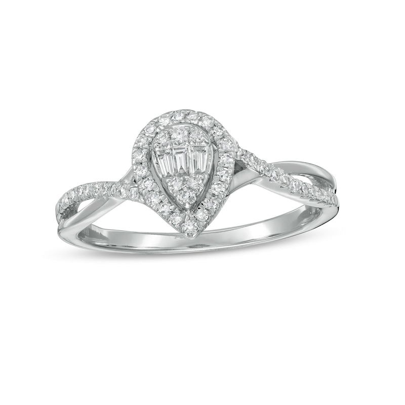 1/4 CT. T.W. Composite Pear-Shaped Diamond Twist Shank Promise Ring in 10K White Gold