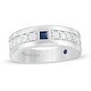 Thumbnail Image 1 of Vera Wang Love Collection Men's Square-Cut Blue Sapphire and 3/4 CT. T.W. Diamond Wedding Band in 14K White Gold