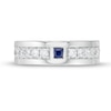 Thumbnail Image 4 of Vera Wang Love Collection Men's Square-Cut Blue Sapphire and 3/4 CT. T.W. Diamond Wedding Band in 14K White Gold