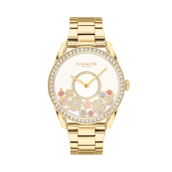 Ladies' Coach Preston Crystal Accent Gold-Tone IP Watch With White Dial (Model: 14503777)