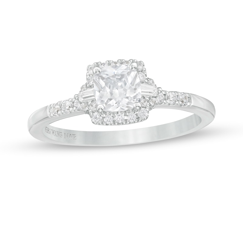 Main Image 1 of Vera Wang Love Collection 3/4 CT. T.W. Cushion-Cut Diamond Collar Engagement Ring in 14K White Gold