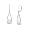 Thumbnail Image 0 of 5.5-6.0mm Cultured Freshwater Pearl and White Lab-Created Sapphire Frame Open Teardrop Earrings in Sterling Silver