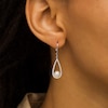 Thumbnail Image 2 of 5.5-6.0mm Freshwater Cultured Pearl and White Lab-Created Sapphire Frame Open Teardrop Earrings in Sterling Silver